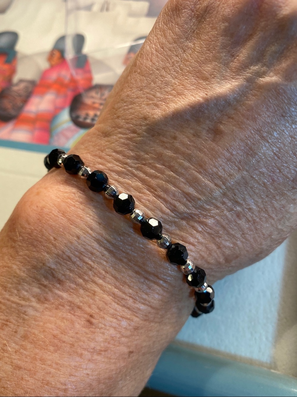 Swarovski Black Crystal Bead Bracelet Swan Logo 7”